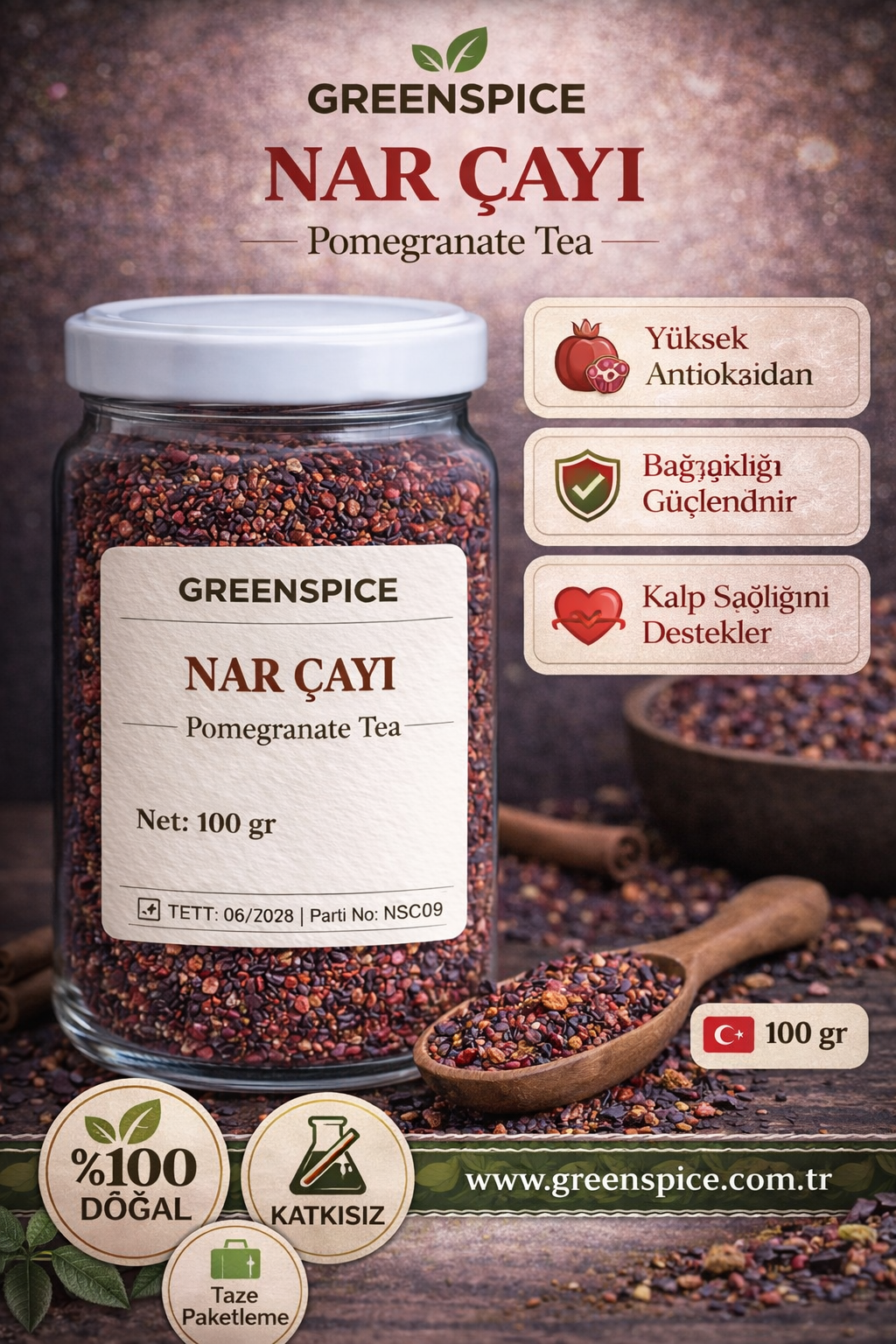 Natural Nar Çayı 100 g Doğal Bitki Çayı | GreenSpice