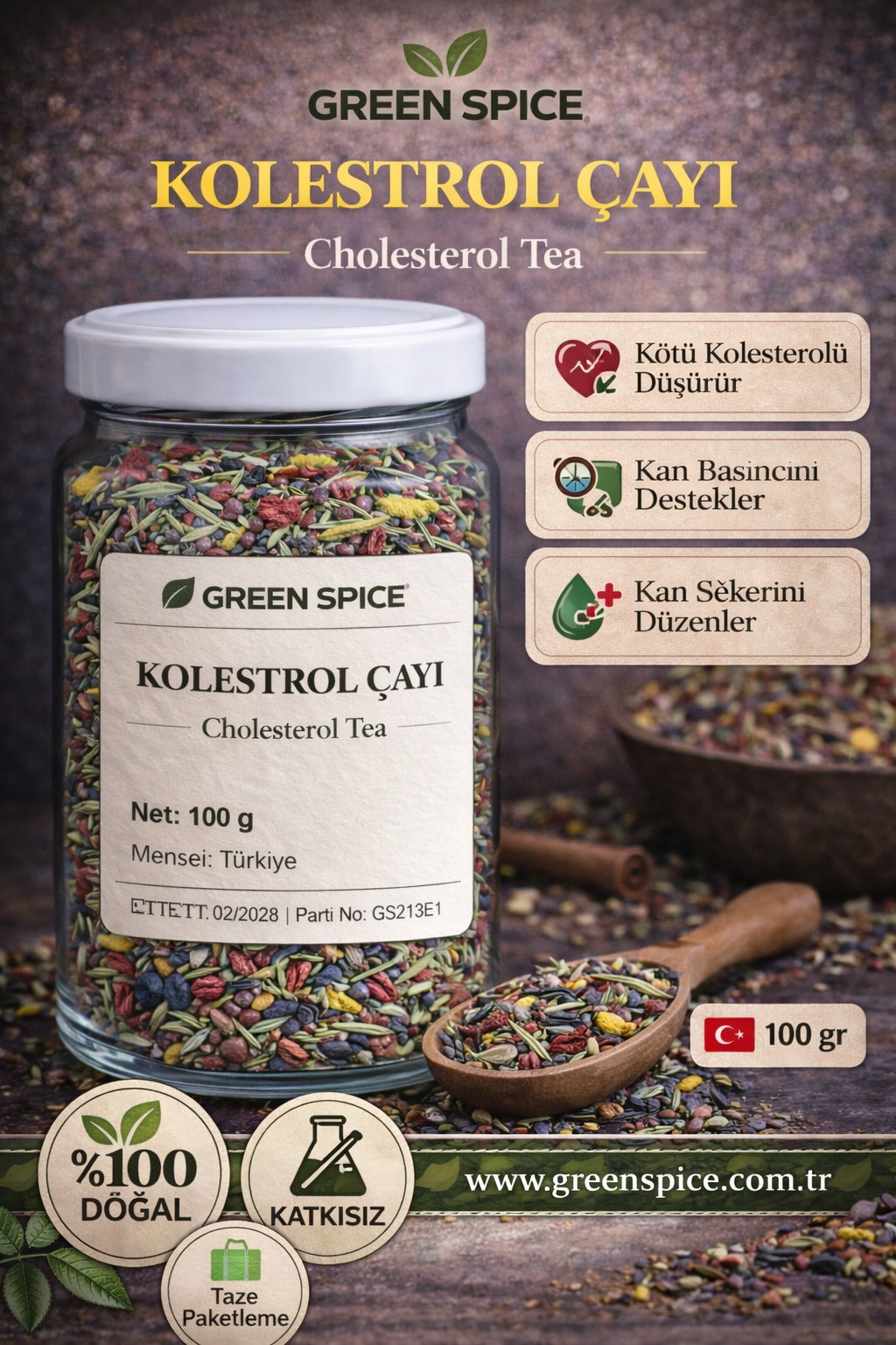 Kolesterol Çayı 100 g Doğal Bitki Çayı Karışımı | GreenSpice
