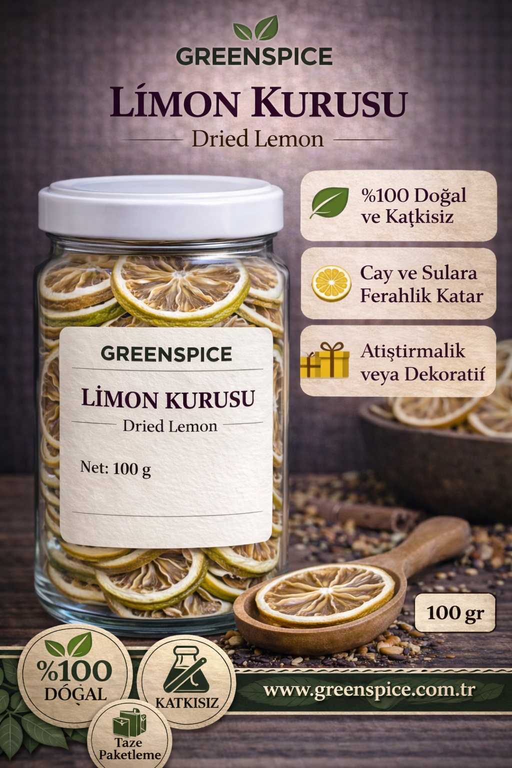 Limon Kurusu 100 g Doğal Kurutulmuş Limon | GreenSpice