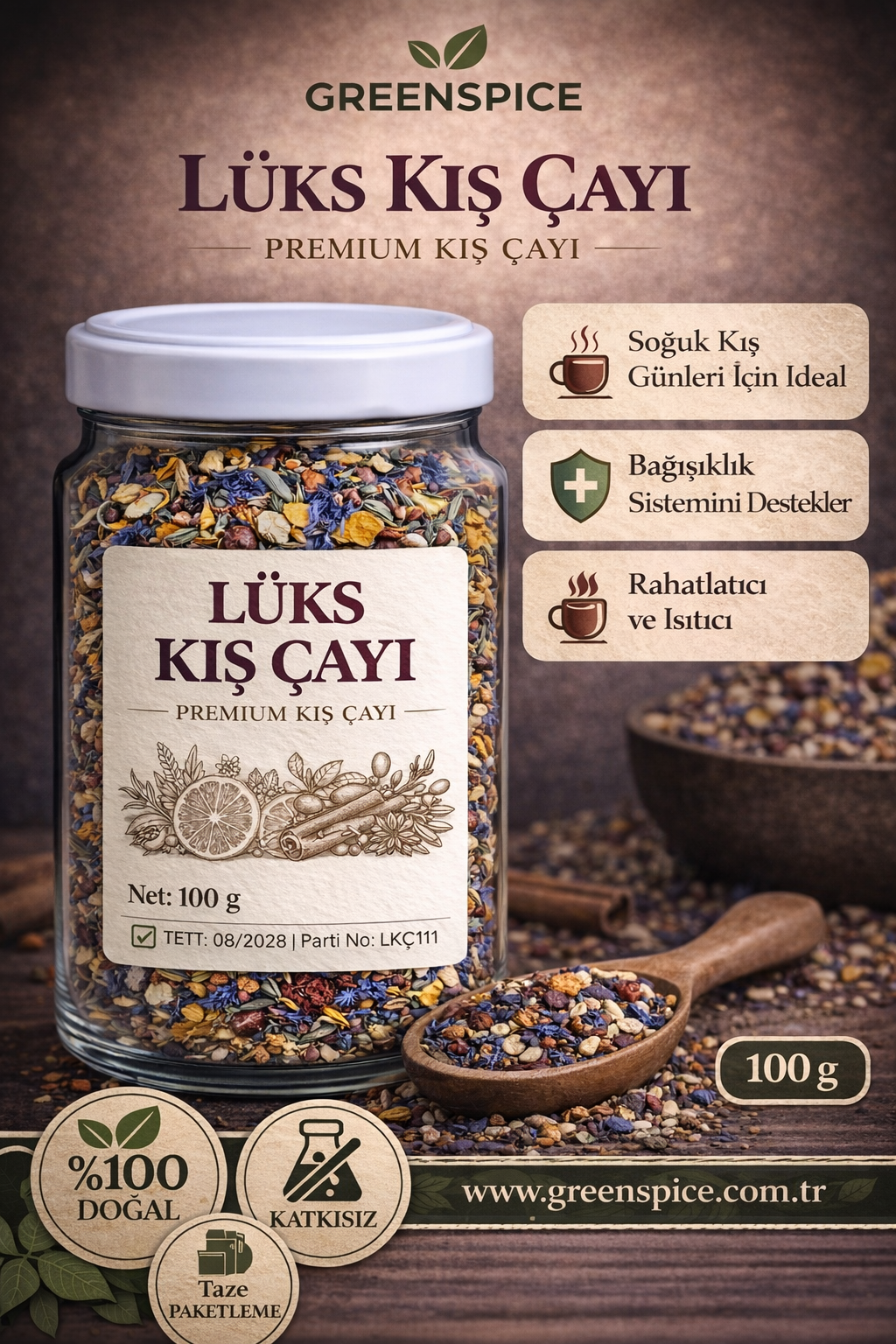 Lüks Kış Çayı 100 g Doğal Bitki Çayı Karışımı | GreenSpice