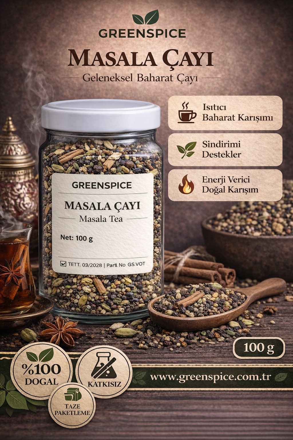 Masala Çayı 100 g Baharatlı Bitki Çayı Karışımı | GreenSpice