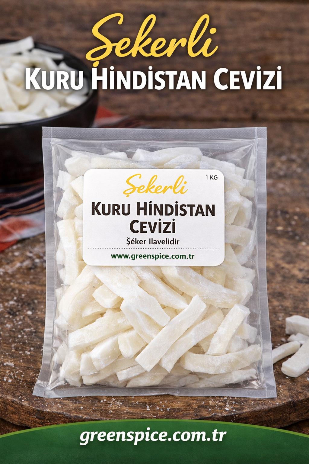 Şekerli Kuru Hindistan Cevizi 1 kg Kurutulmuş Meyve | GreenSpice