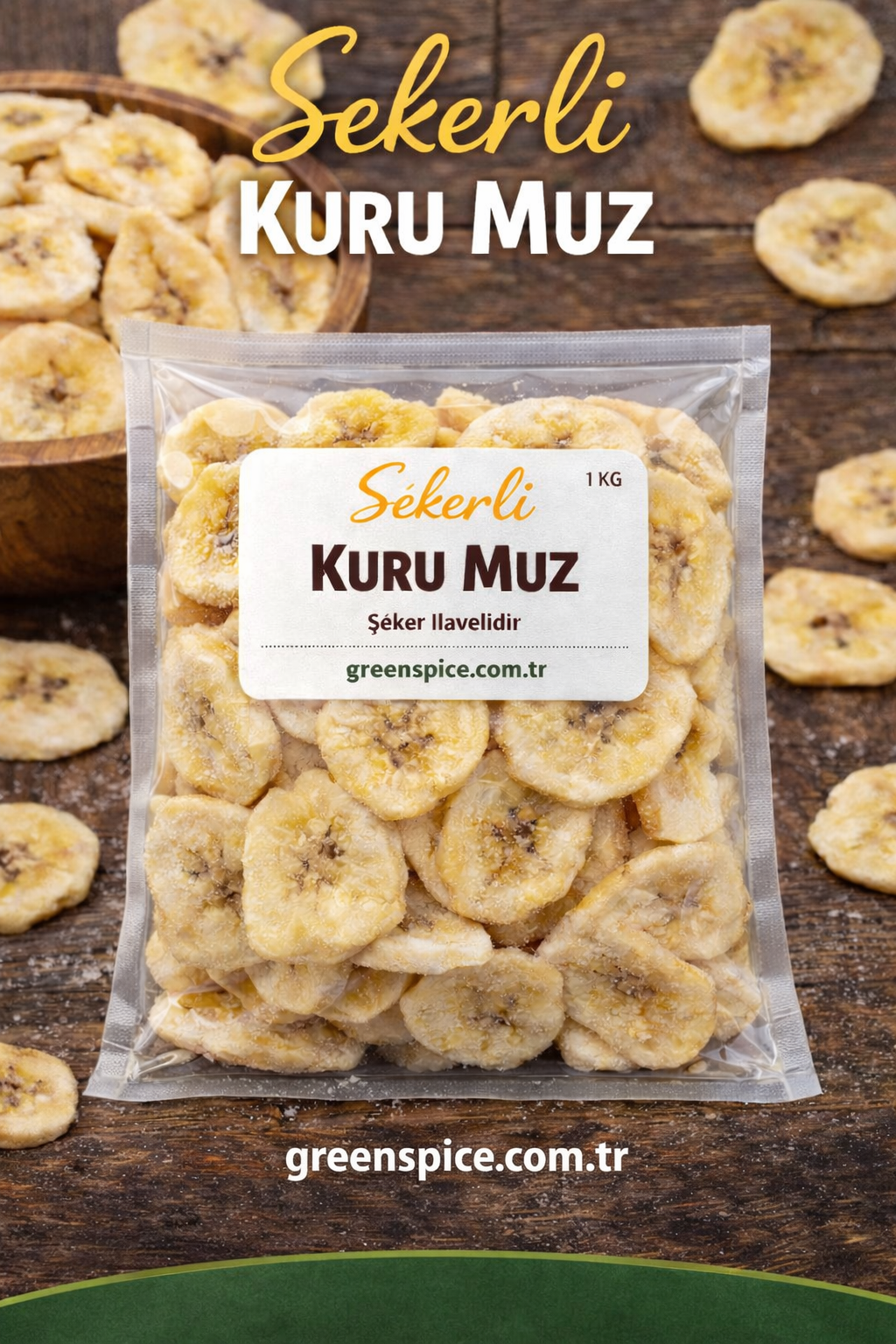 Şekerli Kuru Muz 1 kg Kurutulmuş Meyve | GreenSpice