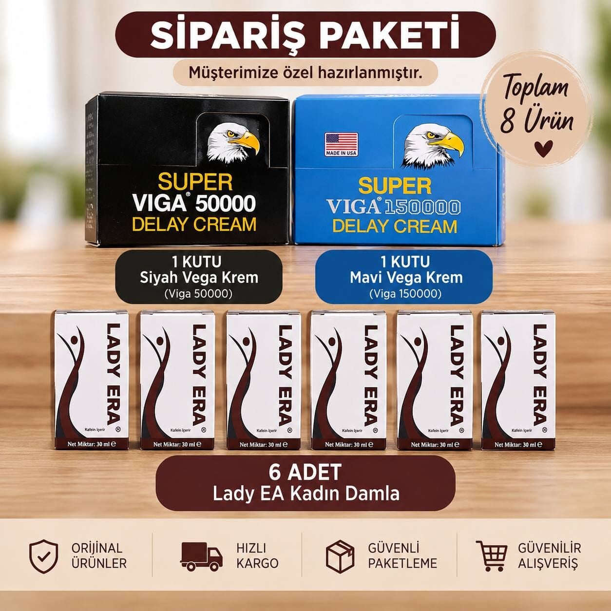 2 Paket 24 Adet Viga Delay Krem + 6 Adet Lady Era Kadın Damla